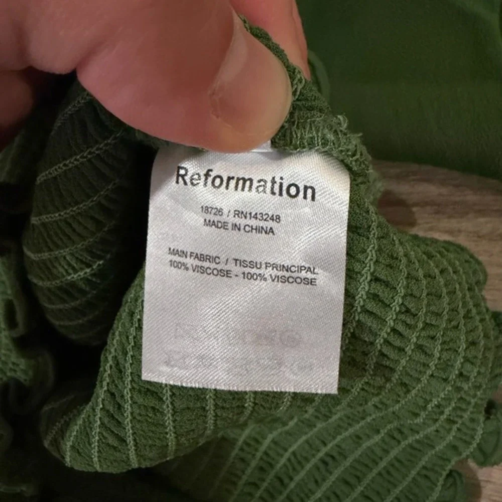 Reformation Pinto‎ Smocked Top Womens XS Green Moss Fitted Crop Blouse